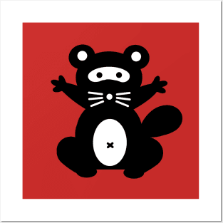 Black & White Ninja Raccoon / Tanuki Posters and Art